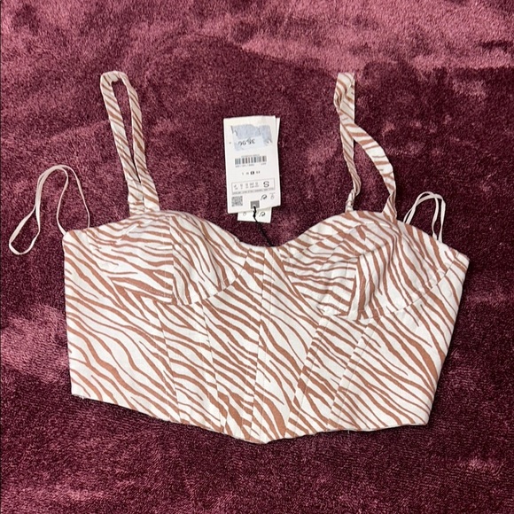 Zara Tan and Brown Bustier Crop Top - Picture 1 of 7